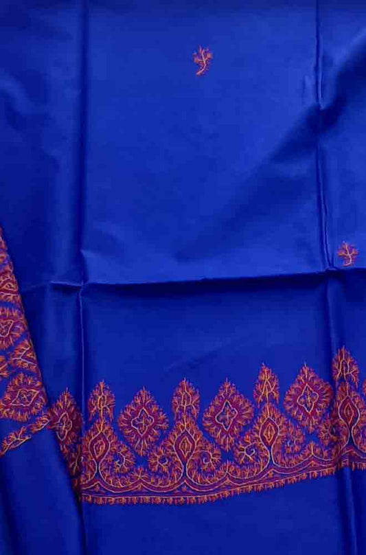 Blue Embroidered Sozni Work Kashmiri Silk Saree - Luxurion World