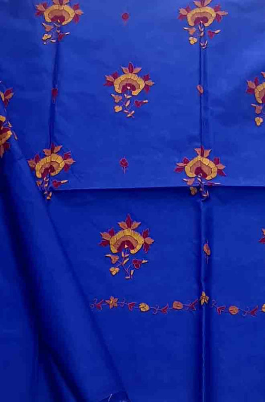 Blue Embroidered Sozni Work Kashmiri Silk Saree - Luxurion World