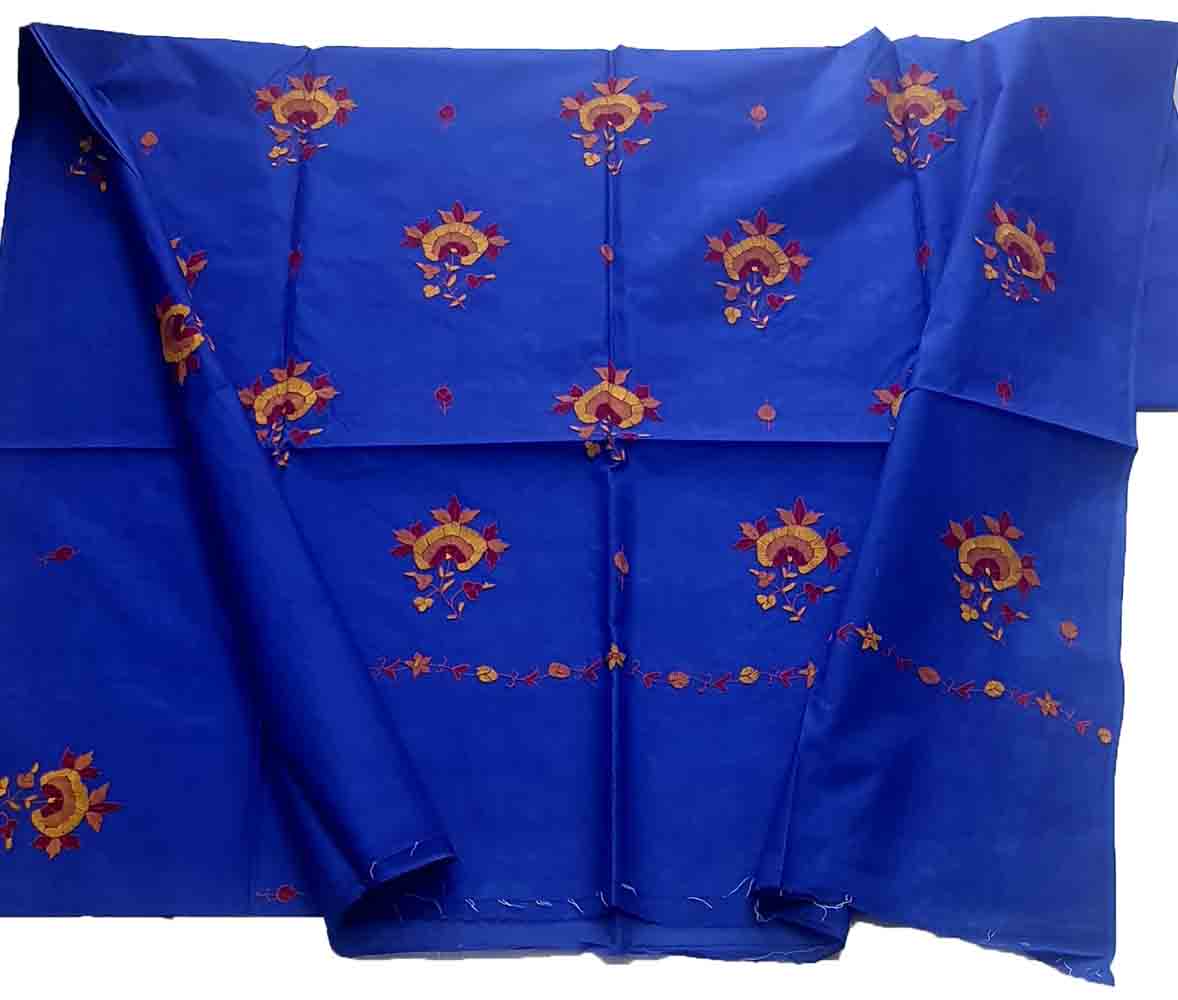 Blue Embroidered Sozni Work Kashmiri Silk Saree