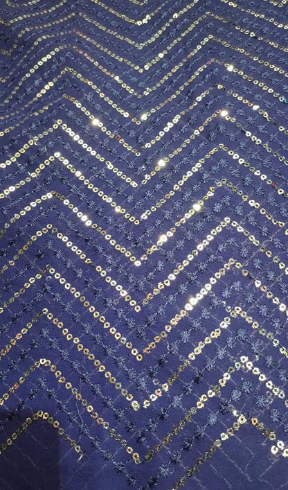 Blue Embroidered Trendy Georgette Sequins Work Fabric ( 1 Mtr )