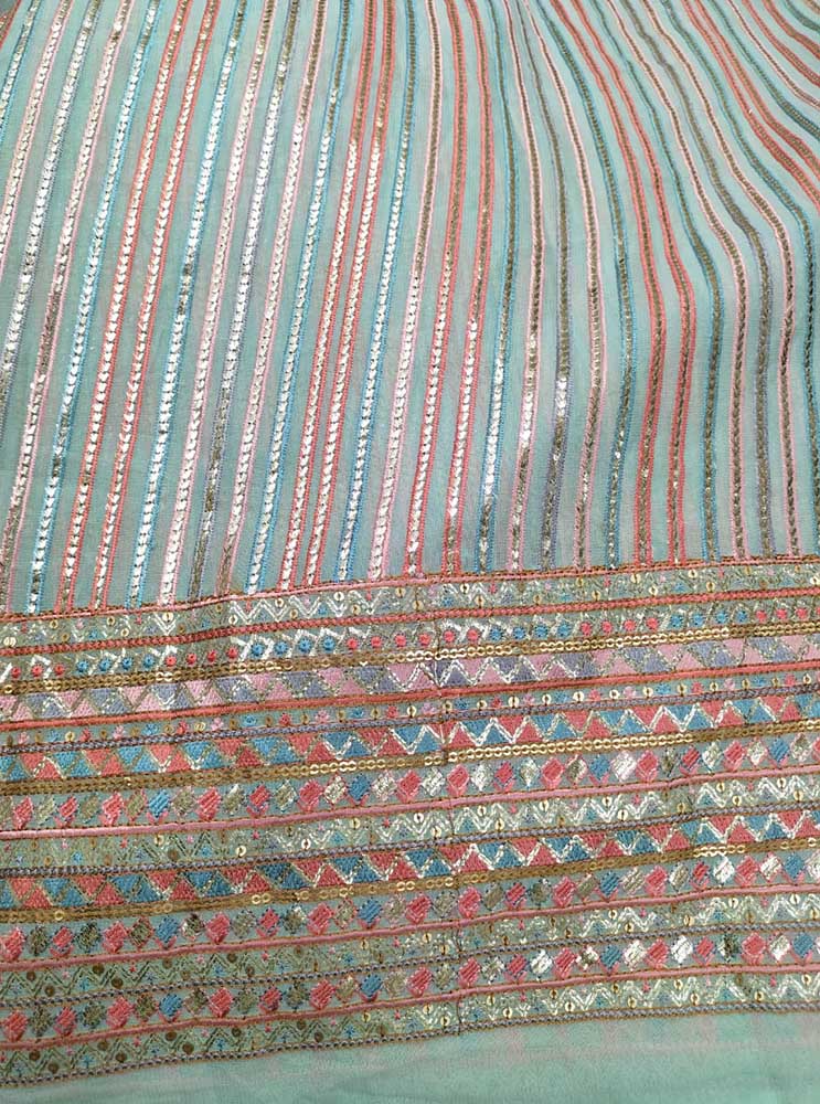 Blue Embroidered Trendy Georgette Sequins Work Fabric ( 1 Mtr )