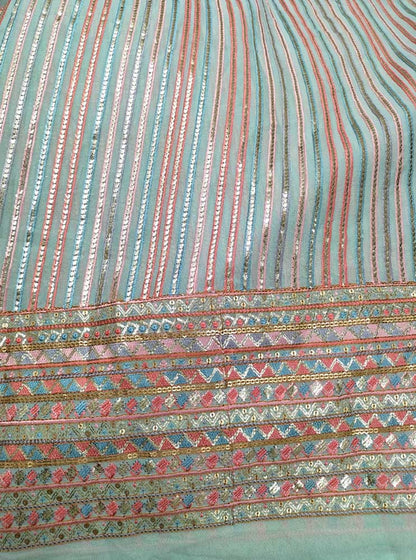 Blue Embroidered Trendy Georgette Sequins Work Fabric ( 1 Mtr ) - Luxurion World