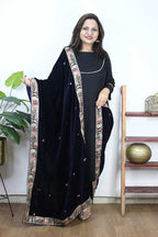 Blue Embroidered Trendy Velvet Dupatta - Luxurion World