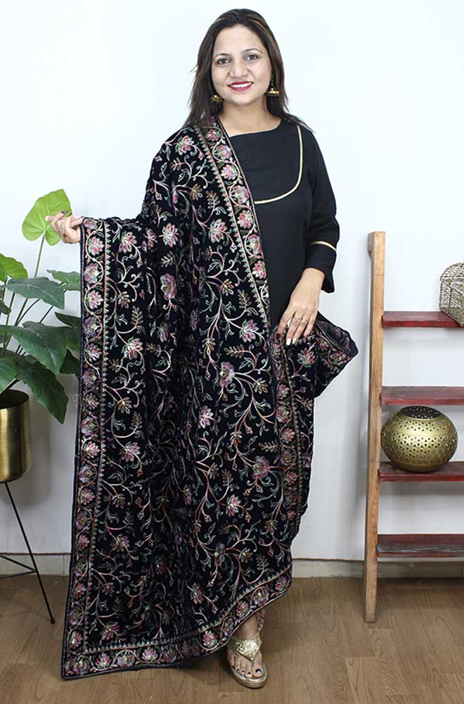 Blue Embroidered Trendy Velvet Dupatta - Luxurion World