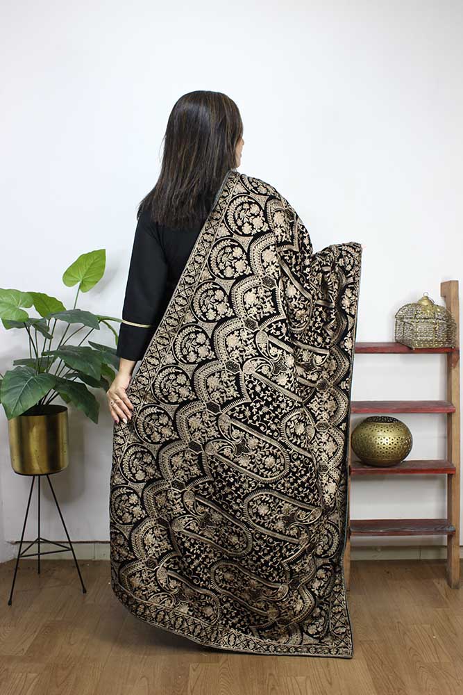 Blue Embroidered Trendy Velvet Dupatta - Luxurion World