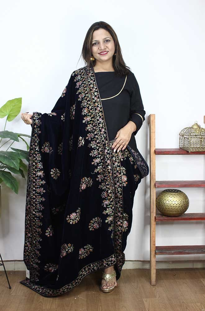 Blue Embroidered Trendy Velvet Dupatta - Luxurion World