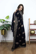 Blue Embroidered Trendy Velvet Dupatta - Luxurion World