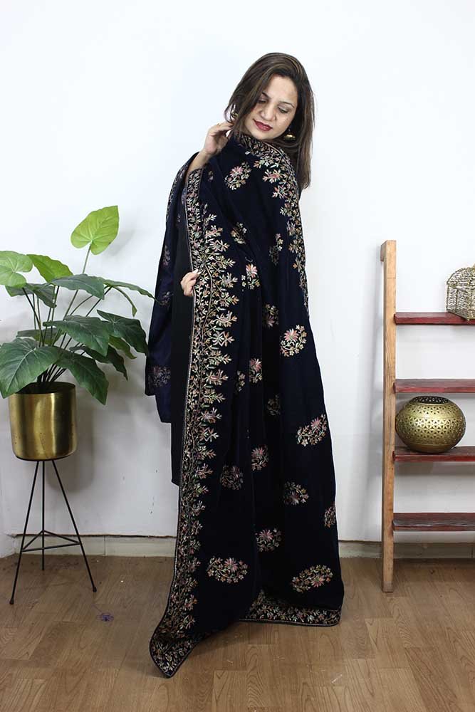 Blue Embroidered Trendy Velvet Dupatta - Luxurion World