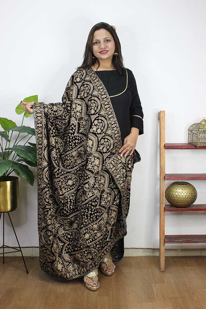 Blue Embroidered Trendy Velvet Dupatta - Luxurion World