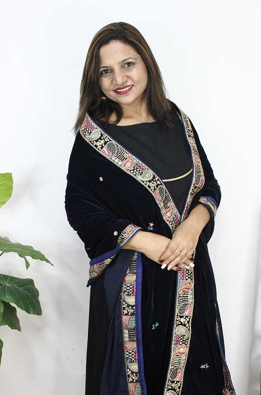 Blue Embroidered Trendy Velvet Dupatta - Luxurion World