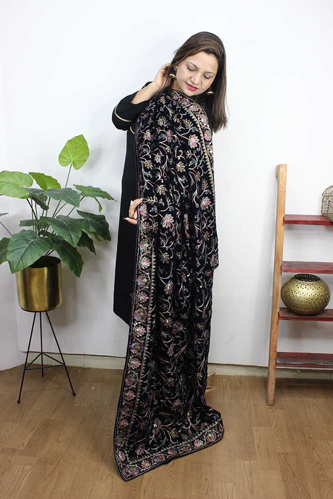 Blue Embroidered Trendy Velvet Dupatta - Luxurion World