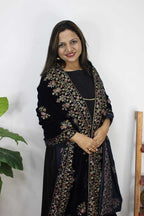 Blue Embroidered Trendy Velvet Dupatta - Luxurion World