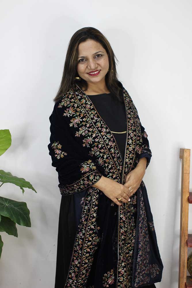 Blue Embroidered Trendy Velvet Dupatta - Luxurion World