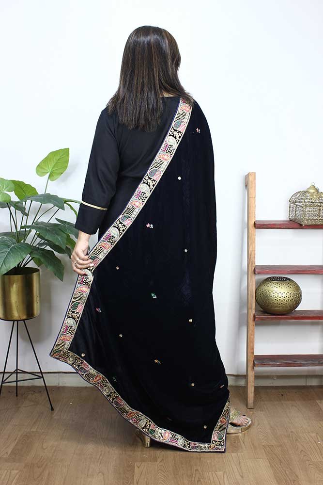 Blue Embroidered Trendy Velvet Dupatta - Luxurion World