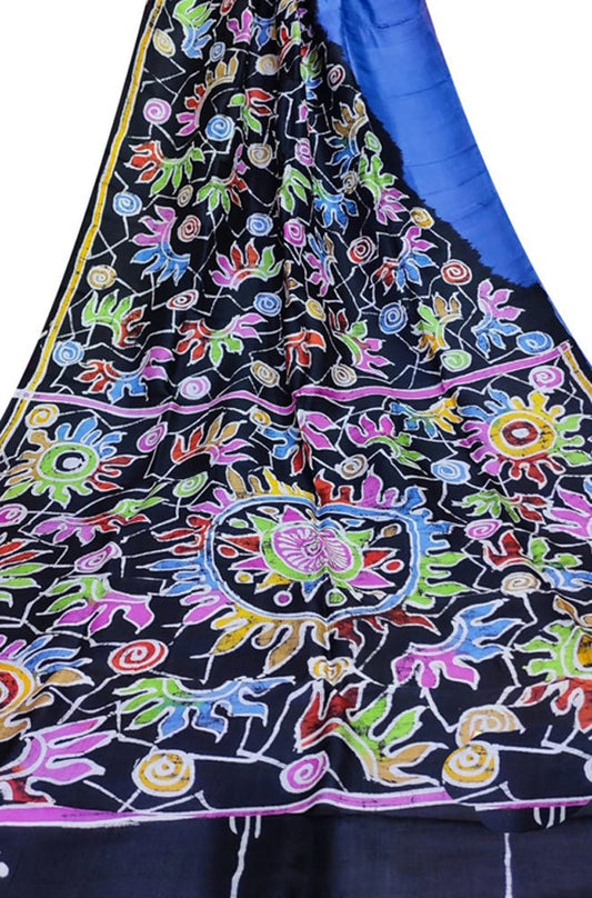 Blue Hand Batik Silk Saree - Luxurion World