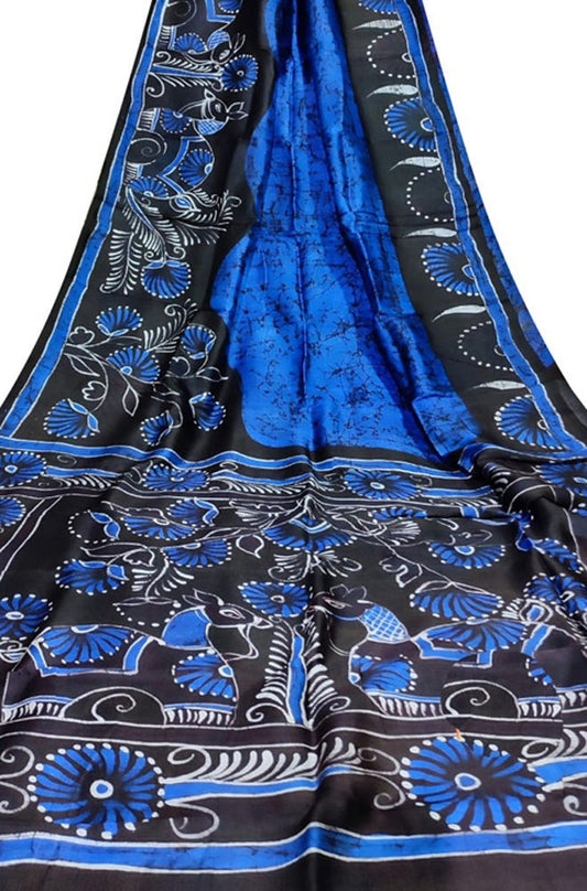 Blue Hand Batik Silk Saree - Luxurion World