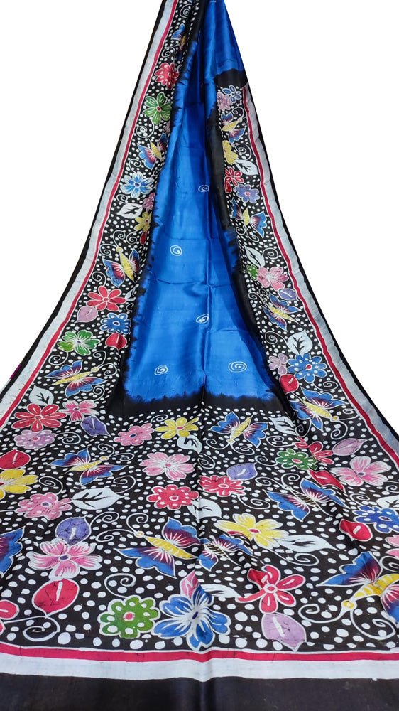 Blue Hand Batik Silk Saree - Luxurion World