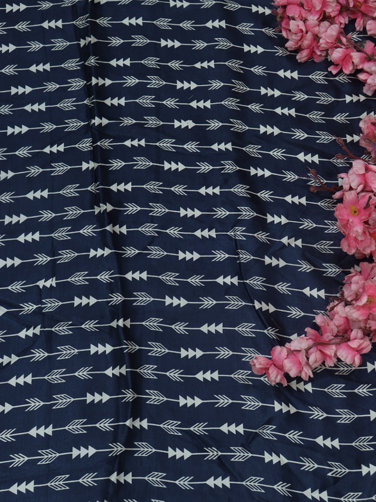 Blue Hand Block Printed Pure Modal Silk Fabric (1 mtr) - Luxurion World