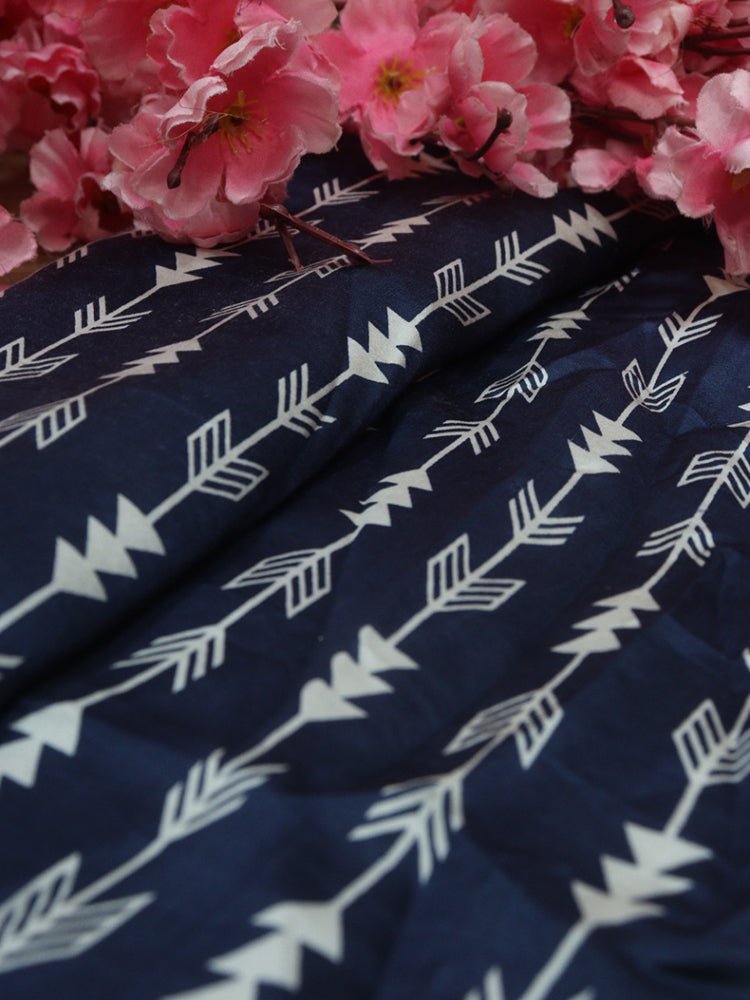 Blue Hand Block Printed Pure Modal Silk Fabric (1 mtr) - Luxurion World