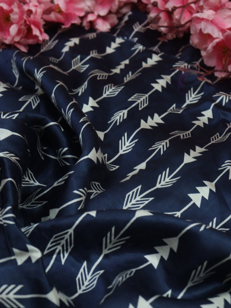 Blue Hand Block Printed Pure Modal Silk Fabric (1 mtr) - Luxurion World