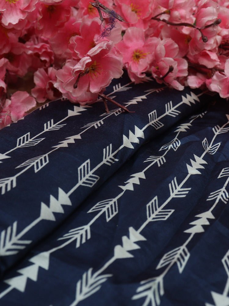 Blue Hand Block Printed Pure Modal Silk Fabric (1 mtr) - Luxurion World