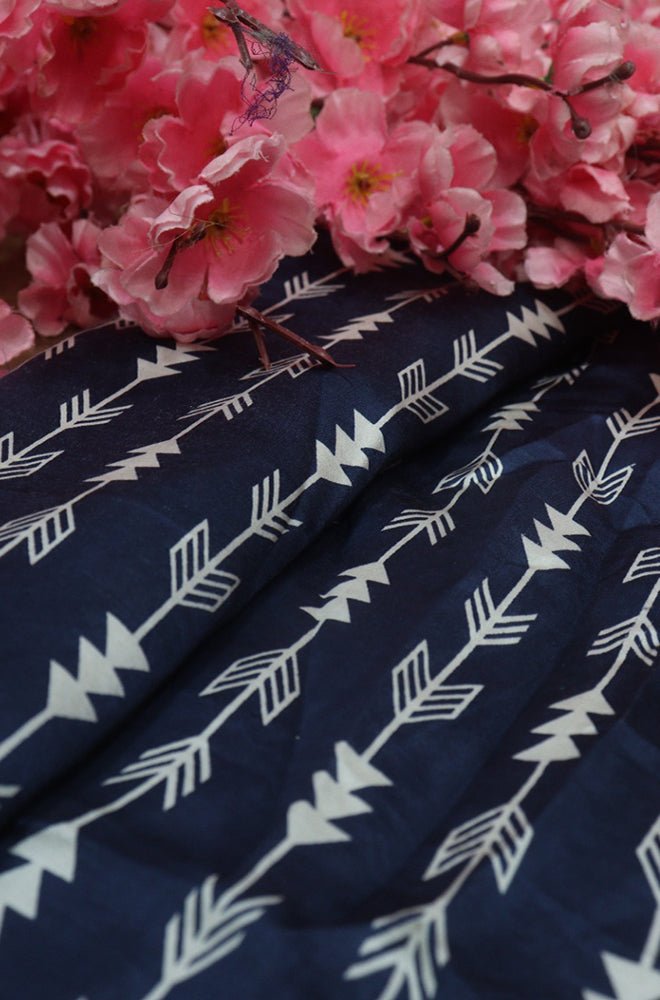 Blue Hand Block Printed Pure Modal Silk Fabric (1 mtr) - Luxurion World