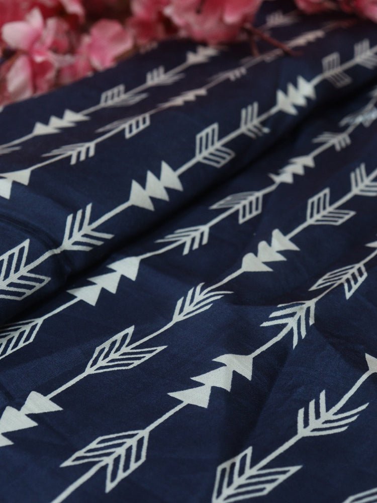 Blue Hand Block Printed Pure Modal Silk Fabric (1 mtr) - Luxurion World