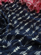 Blue Hand Block Printed Pure Modal Silk Fabric (1 mtr) - Luxurion World