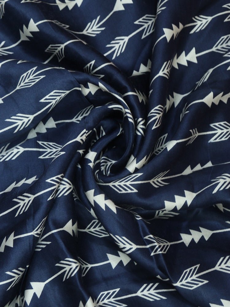 Blue Hand Block Printed Pure Modal Silk Fabric (1 mtr)