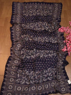Blue Hand Embroidered Kantha Bangalore Silk Dupatta - Luxurion World