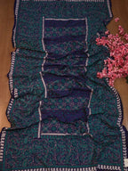 Blue Hand Embroidered Kantha Bangalore Silk Dupatta - Luxurion World