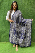 Blue Hand Embroidered Kantha Bangalore Silk Dupatta - Luxurion World