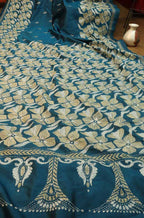 Exquisite Blue Kantha Silk Saree with Hand Embroidery - Luxurion World
