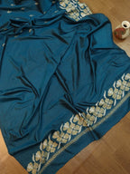 Exquisite Blue Kantha Silk Saree with Hand Embroidery - Luxurion World