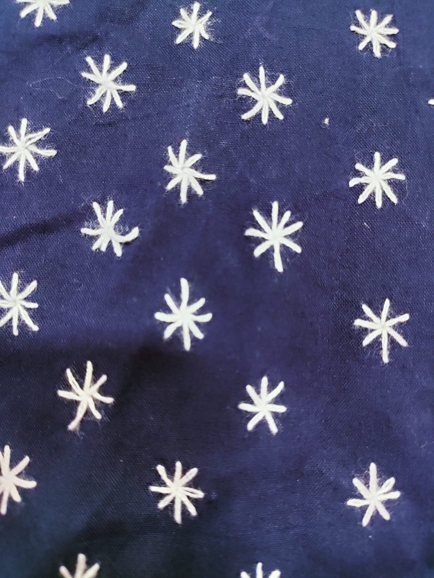 Blue Hand Embroidered Kantha Work Cotton Blouse Piece ( 1 Mtr ) - Luxurion World
