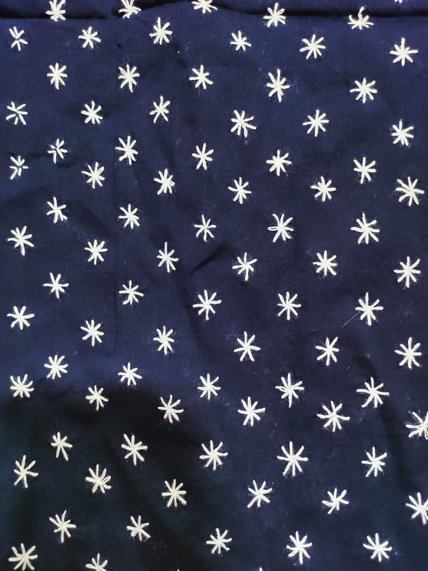 Blue Hand Embroidered Kantha Work Cotton Blouse Piece ( 1 Mtr ) - Luxurion World