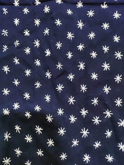 Blue Hand Embroidered Kantha Work Cotton Blouse Piece ( 1 Mtr ) - Luxurion World
