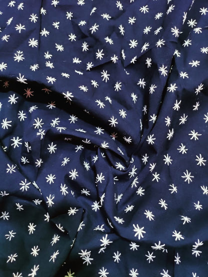 Blue Hand Embroidered Kantha Work Cotton Blouse Piece ( 1 Mtr )