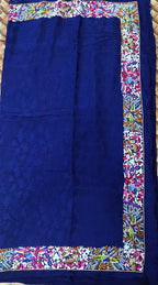 Blue Hand Embroidered Parsi Gara Crepe Bird Design Saree - Luxurion World