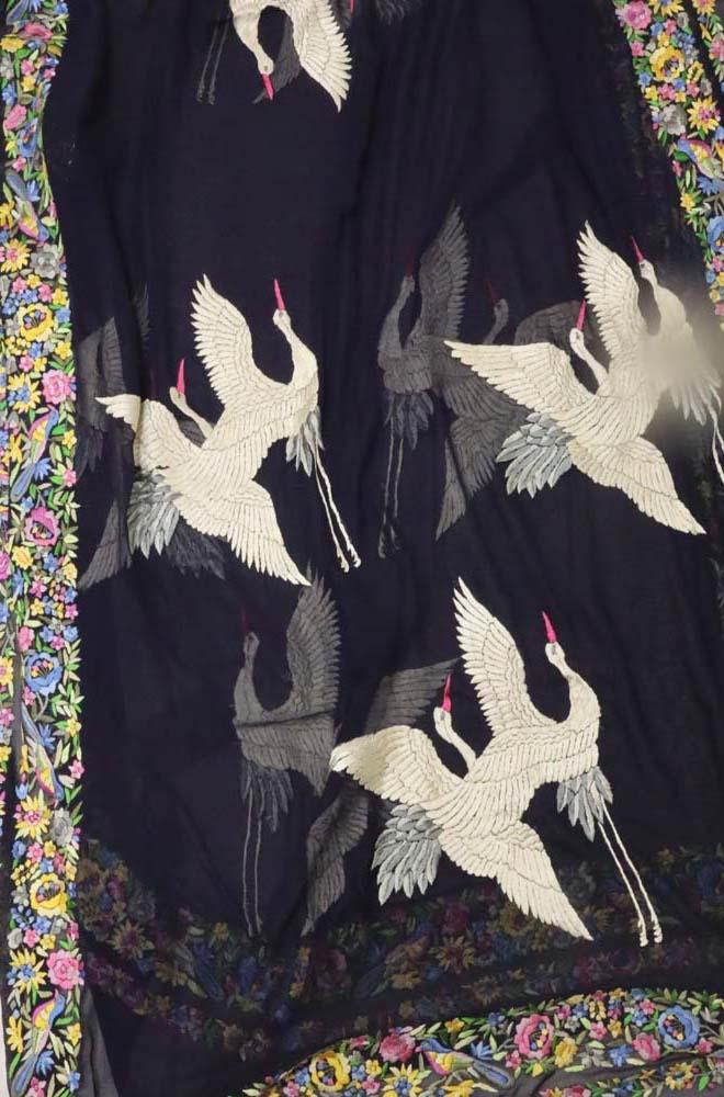 Blue Hand Embroidered Parsi Gara Pure Georgette Dupatta - Luxurion World