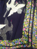 Blue Hand Embroidered Parsi Gara Pure Georgette Dupatta - Luxurion World