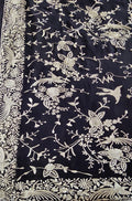Blue Hand Embroidered Parsi Gara Pure Georgette Floral And Bird Design Saree - Luxurion World
