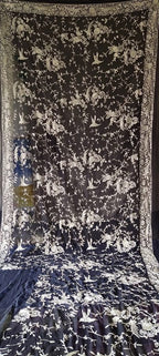 Blue Hand Embroidered Parsi Gara Pure Georgette Floral And Bird Design Saree - Luxurion World