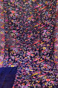 Blue Hand Embroidered Parsi Gara Pure Georgette Floral And Bird Design Saree - Luxurion World