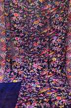 Blue Hand Embroidered Parsi Gara Pure Georgette Floral And Bird Design Saree - Luxurion World