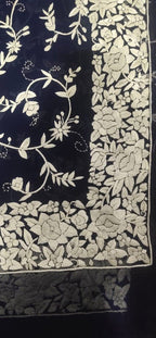 Blue Hand Embroidered Parsi Gara Pure Georgette Floral Design Saree - Luxurion World