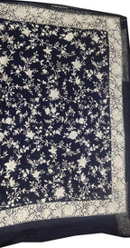 Blue Hand Embroidered Parsi Gara Pure Georgette Floral Design Saree - Luxurion World