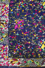 Blue Hand Embroidered Parsi Gara Pure Georgette Saree With French Knot Work - Luxurion World