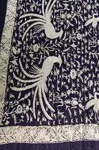 Blue Hand Embroidered Parsi Gara Pure Georgette Saree With French Knot Work - Luxurion World