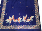 Blue Hand Embroidered Parsi Gara Pure Satin Silk Floral And Bird Design Saree - Luxurion World